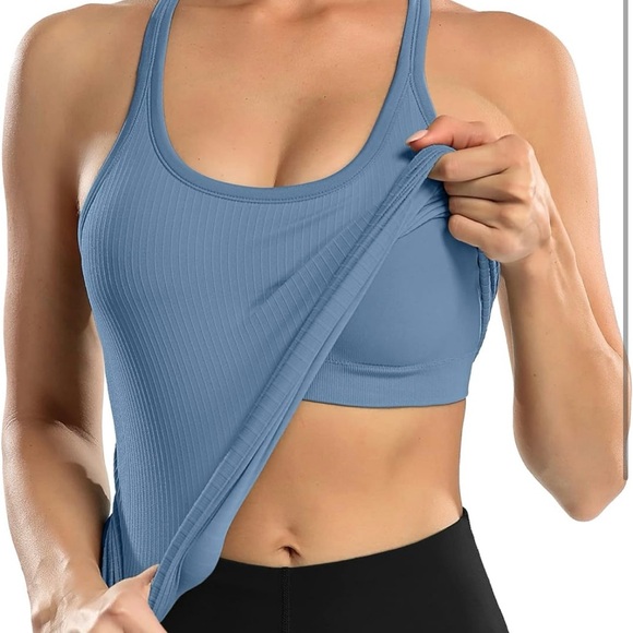 3 Ribbed Workout Racerback Tanks with Built In Bra - Picture 4 of 6